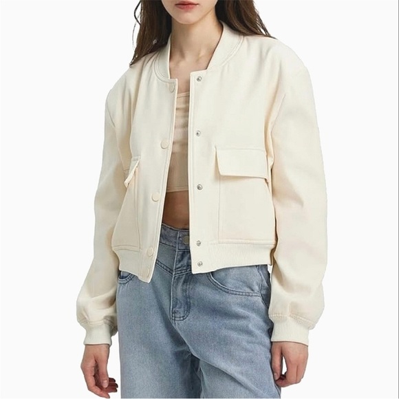 Jason Wu Bomber Jacket Women's Size Medium Cream Button up - Picture 1 of 12